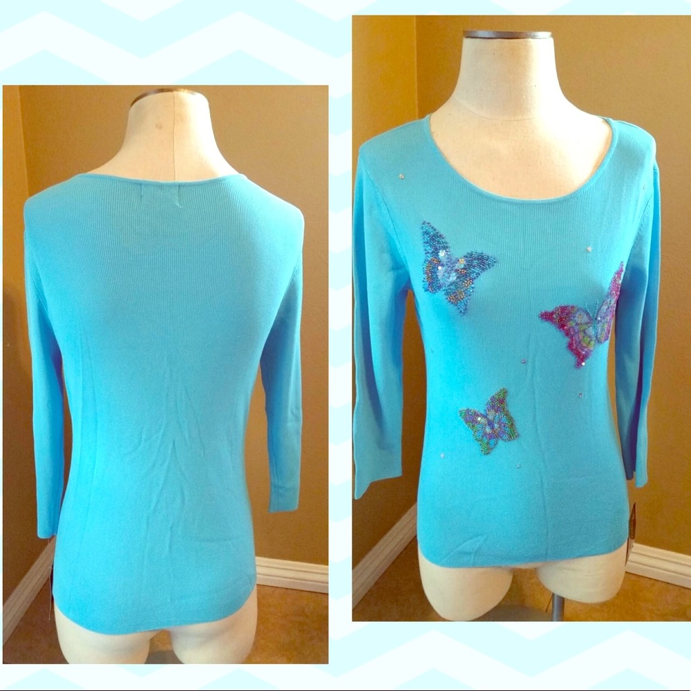 NWT New York Collection Turquoise beaded sweater